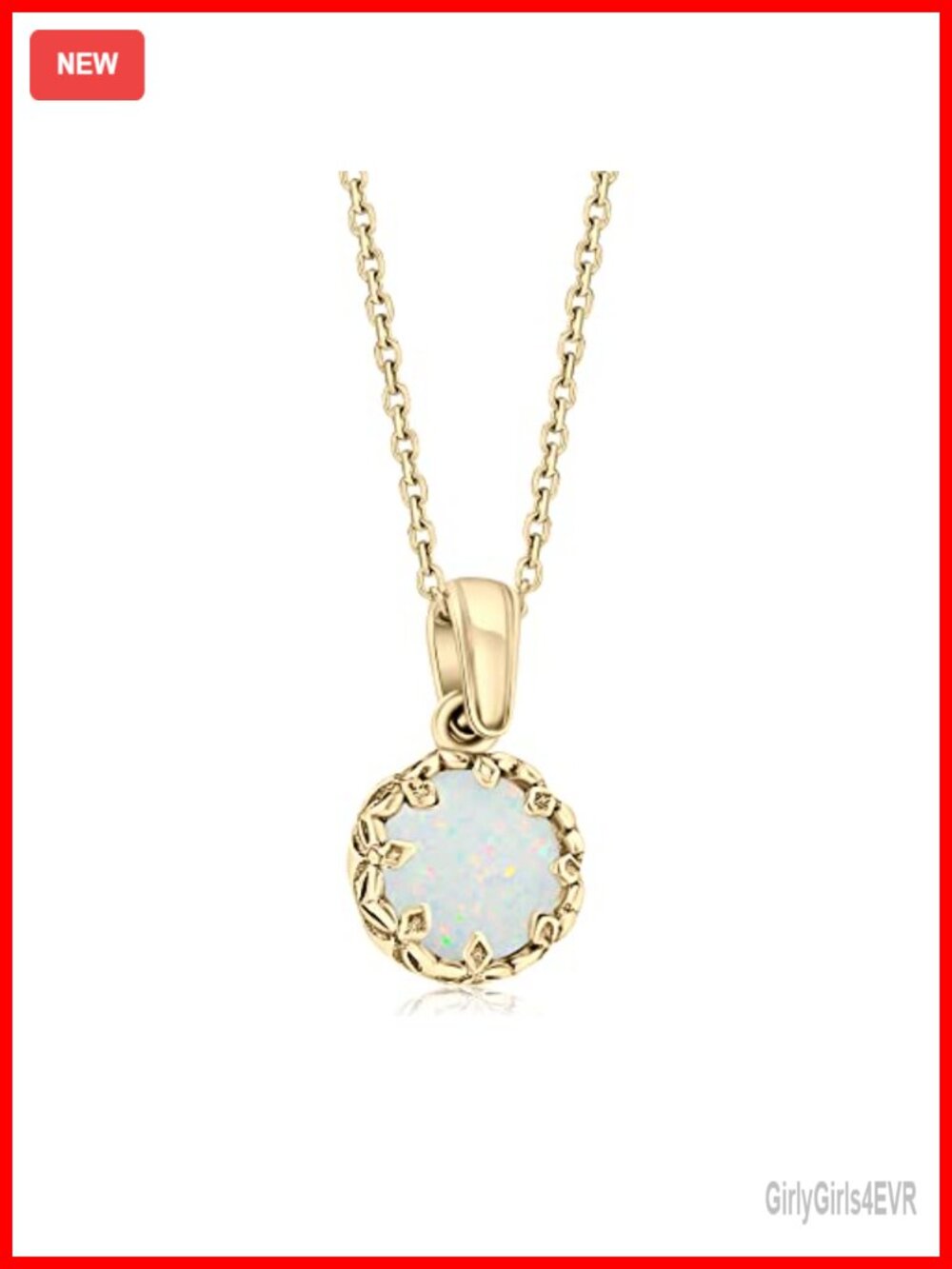 14K Gold Plated Opal Pendant Necklace 18in Dainty Jewelry